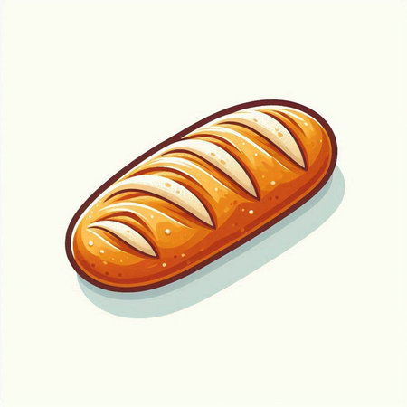Illustration of a long loaf of bread on a white background.のイラスト素材