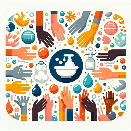 Hands washing, cleaning and disinfection concept. Vector illustration.のイラスト素材