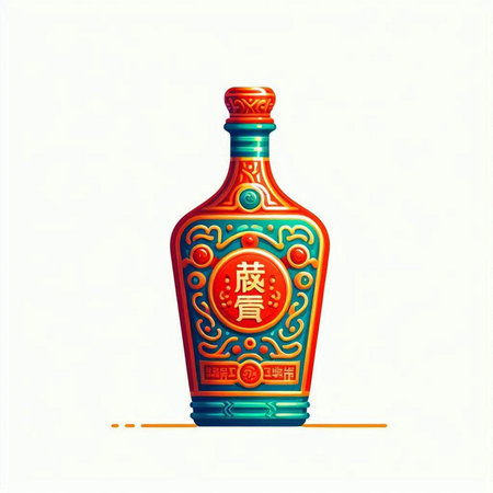 Illustration of a bottle of Chinese wine on a white background.のイラスト素材