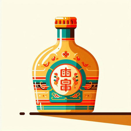 Illustration of a bottle of chinese vinegar on a white backgroundのイラスト素材