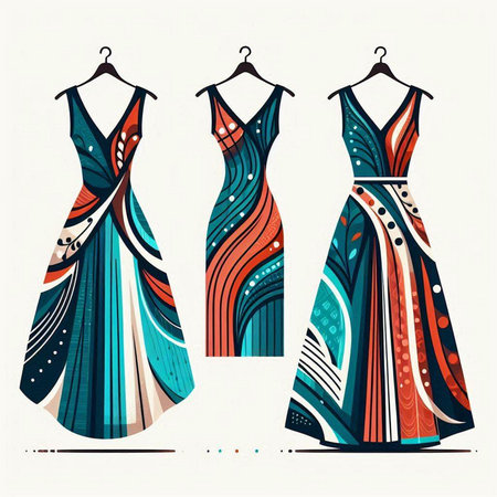 Vector set of women's evening dresses in the style of the 80s.のイラスト素材