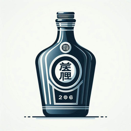 Japanese sake bottle with hieroglyphs on white background. Vector illustration.のイラスト素材