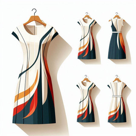 Fashionable women's dresses on a hanger. Vector illustration.のイラスト素材