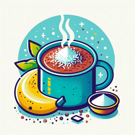 Cup of hot chocolate with marshmallows. Vector illustration.のイラスト素材