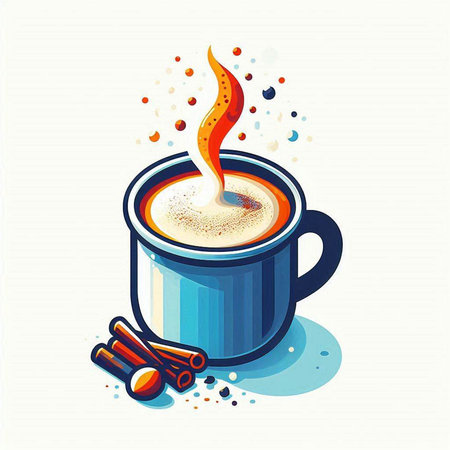 Cup of coffee with cinnamon and star anise. Vector illustrationのイラスト素材