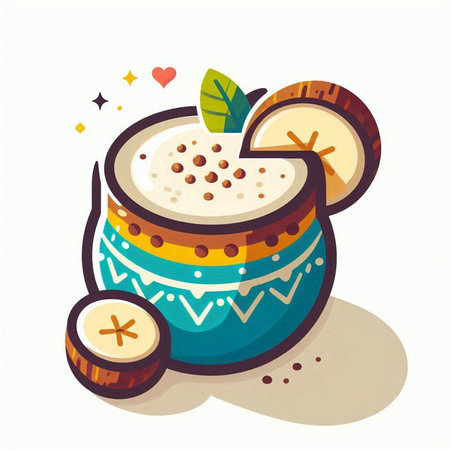 Coconut latte in a bowl on white background. Vector illustration.のイラスト素材