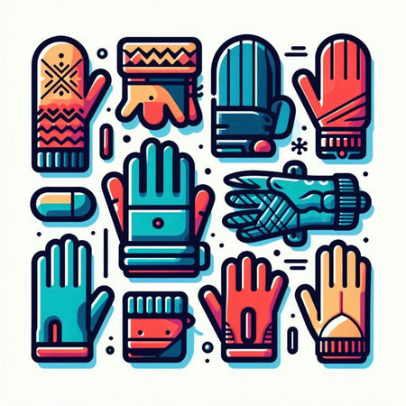 Set of winter gloves. Vector illustration in doodle style.のイラスト素材