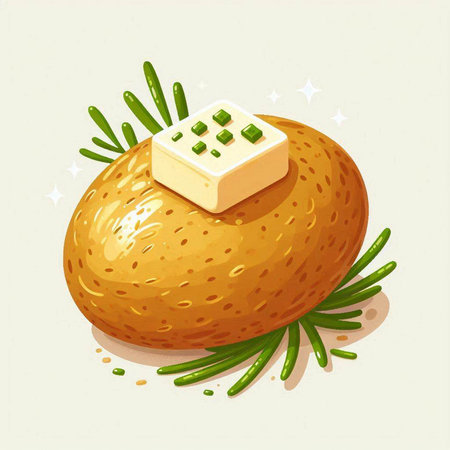Vector illustration of a fresh baked potato with rosemary twig.のイラスト素材