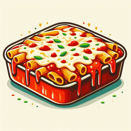 Illustration of lasagna with tomato sauce and mozzarella cheeseのイラスト素材