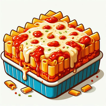 Illustration of a box of lasagna with tomato sauce and cheeseのイラスト素材