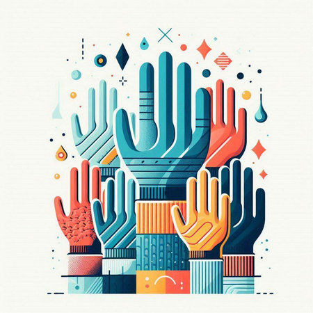 Human hands with abstract background. Vector illustration in flat design style.のイラスト素材