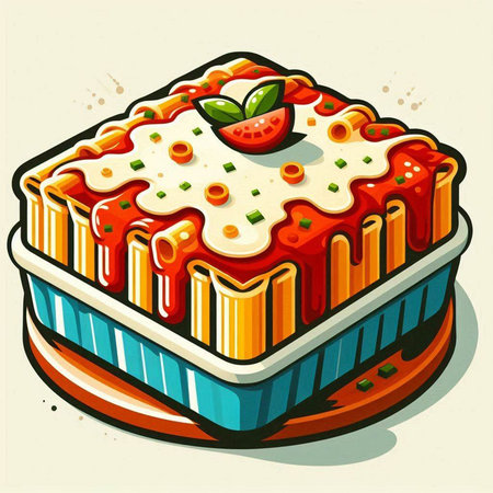 Illustration of a cake with tomato sauce and mozzarella.のイラスト素材