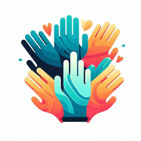 Hands of different colors on a white background. Vector illustration.のイラスト素材