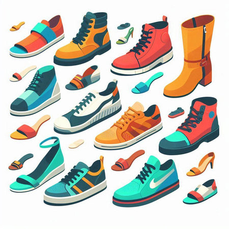Cartoon sneakers icons set. Isometric set of cartoon sneakers vector icons for web designのイラスト素材