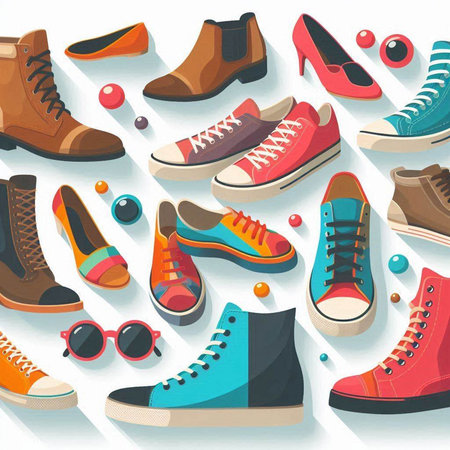 Cartoon shoes icons set. Cartoon illustration of 16 cartoon shoes icons for webのイラスト素材