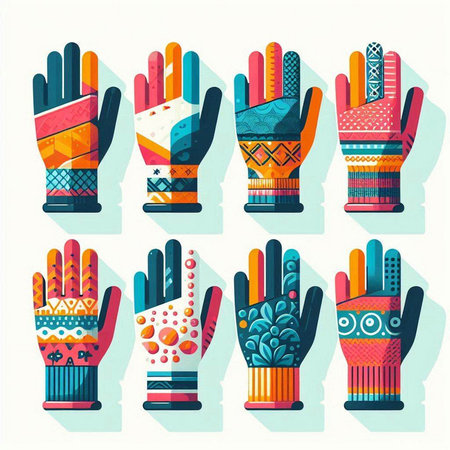 Set of colorful knitted gloves. Vector illustration in flat style.のイラスト素材