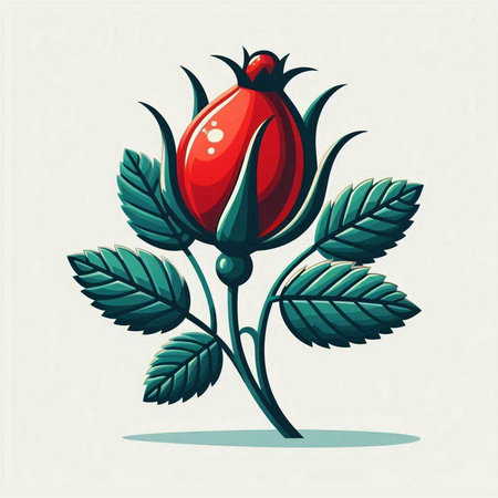 Rosehip with green leaves on a light background. Vector illustration.のイラスト素材