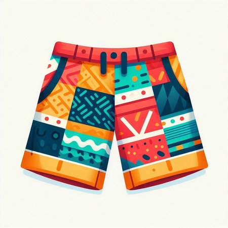 Vector illustration of shorts with abstract geometric pattern. Flat style design.のイラスト素材