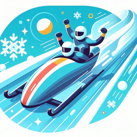 Snowboarder rides on a snowy hill. Winter sport. Vector illustration.のイラスト素材