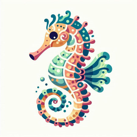 Colorful seahorse illustration. Hand drawn vector watercolor illustration.のイラスト素材