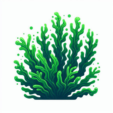 Green seaweed isolated on white background. Underwater plant. Vector illustration.のイラスト素材