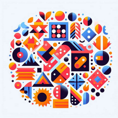 Colorful abstract round composition made of geometric shapes. Vector illustration.のイラスト素材