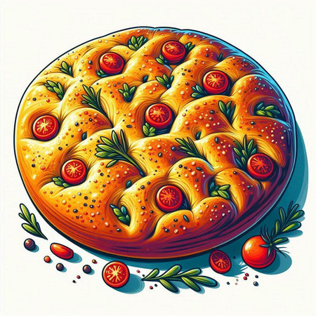 Illustration of tomato pie with rosemary on a white background.のイラスト素材