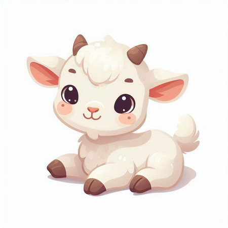 Cute cartoon baby goat isolated on white background. Vector illustration.のイラスト素材