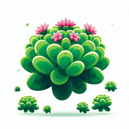Illustration of a green cactus with flowers on a white backgroundのイラスト素材