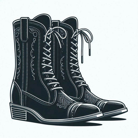 Vector illustration of a pair of black and white women's boots.のイラスト素材