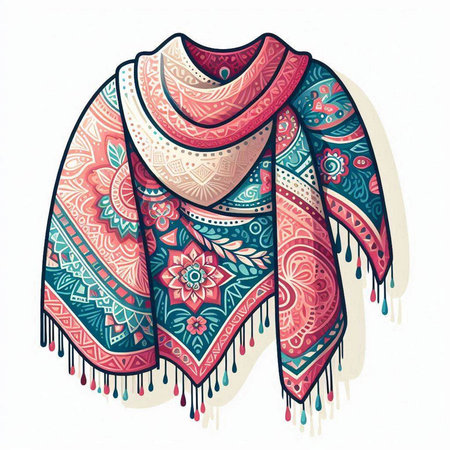 Vector illustration of a hand-drawn shawl in ethnic styleのイラスト素材
