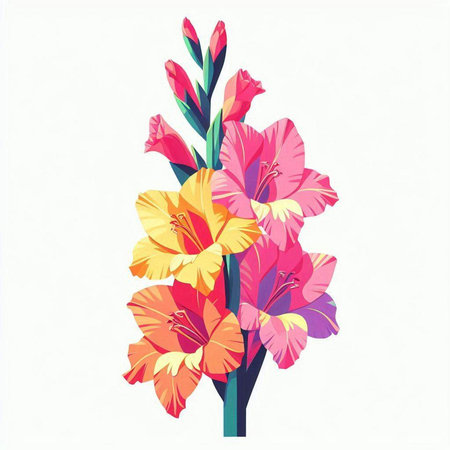 Illustration of a bouquet of gladiolus on a white backgroundのイラスト素材