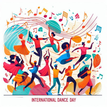 International Day of the Living. Vector illustration with dancing people and music notes.のイラスト素材