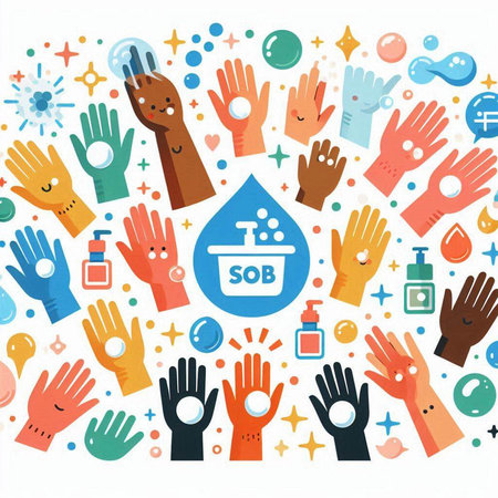 Hands washing with soap and sanitizer. Vector illustration.のイラスト素材