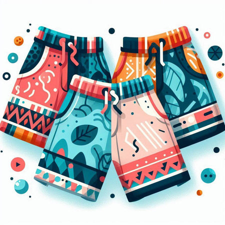 Hand drawn vector illustration of a pair of colorful men's shorts.のイラスト素材