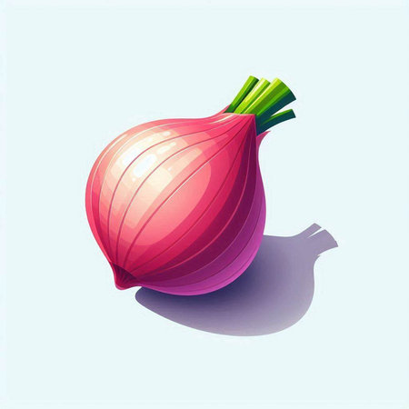 Vector illustration of fresh red onion on a blue background with shadow.のイラスト素材