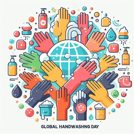 Vector illustration of World Hygiene Day. Hand washing, cleaning and disinfection.のイラスト素材