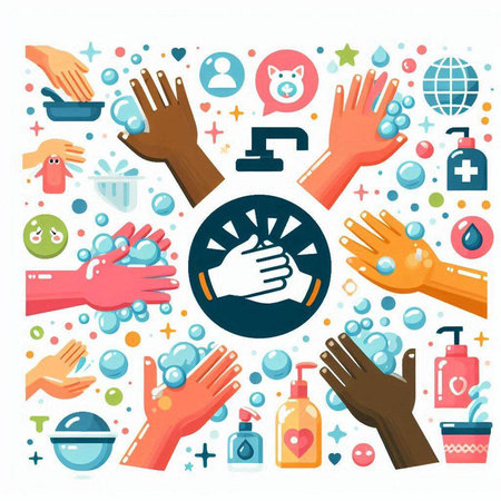 Coronavirus prevention concept. Washing hands with soap. Vector illustrationのイラスト素材