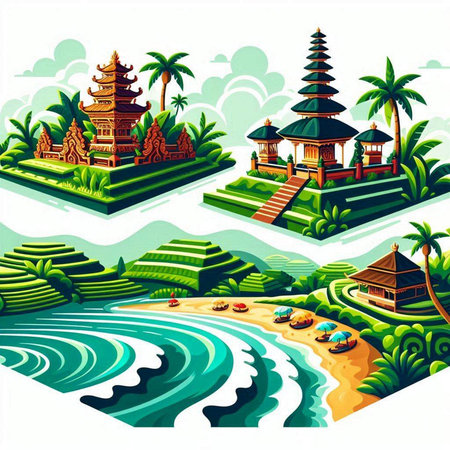 Buddhist temple on the island of bali. Vector illustrationのイラスト素材