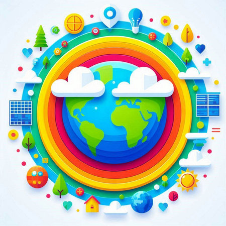 Ecology concept with world globe and icons. Vector illustration. Eps 10のイラスト素材