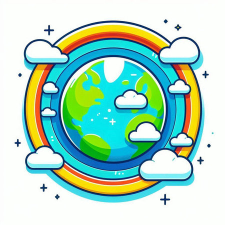 Earth planet with clouds in the sky. Vector illustration in cartoon style.のイラスト素材
