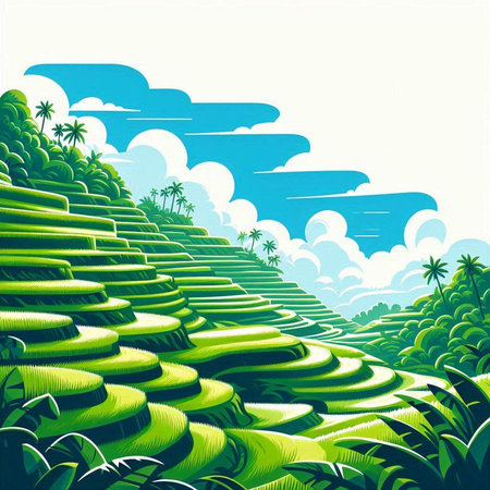 Rice terraces on the hill. Vector illustration for your designのイラスト素材