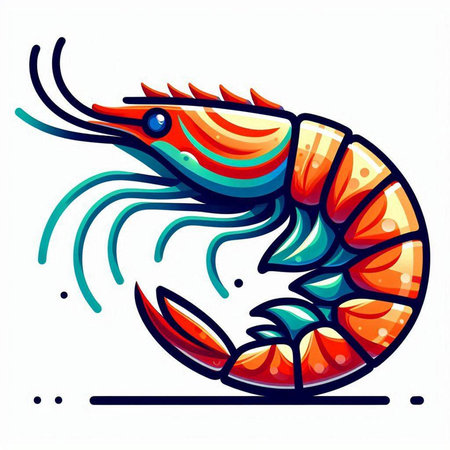 Illustration in the style of a stained glass window with a shrimp on a white backgroundのイラスト素材