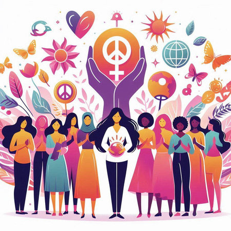 International Day of Peace. Vector illustration in flat style. Feminism concept.のイラスト素材
