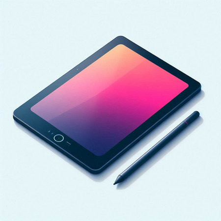 Tablet computer and pen on a white background. 3d renderingのイラスト素材