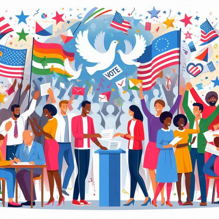 Vector illustration of a group of people in the United States of America.のイラスト素材