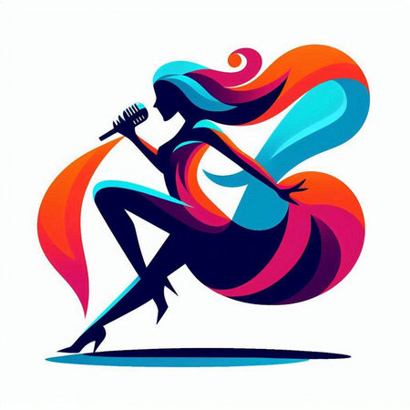 girl singing with a microphone in the style of pop art. Vector illustrationのイラスト素材