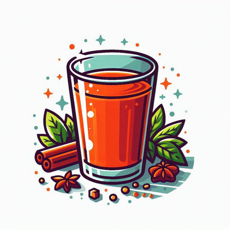 Cup of mulled wine with spices. Hand drawn vector illustration.のイラスト素材