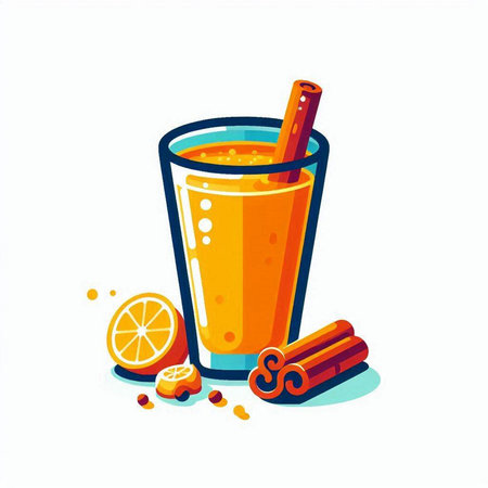 Mulled orange juice with cinnamon and star anise. Vector illustrationのイラスト素材
