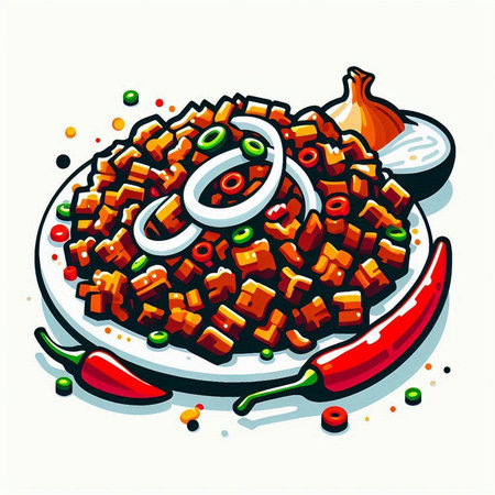 Vector illustration of a plate of tikka masala on white backgroundのイラスト素材